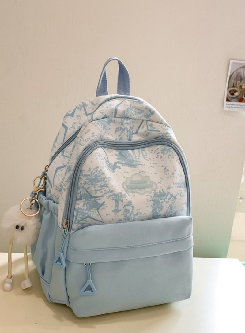 FASHION Trendy Light Blue Star - Splatter Design Girls' Small-sized Backpack High Quality Wear-Resistant Fabric, With Certain Waterproofness For Backpacks And School Bags. - Image 1