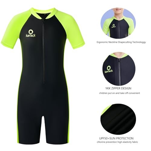 karrack Girls and Boys One Piece Rash Guard Swimsuit Kid Water Sport Short Swimsuits UPF 50+ Sun Protection Bathing Suits Black (Size 11-13Years) - Image 5