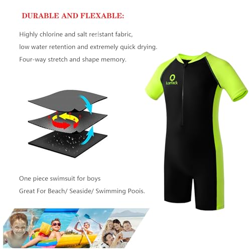 karrack Girls and Boys One Piece Rash Guard Swimsuit Kid Water Sport Short Swimsuits UPF 50+ Sun Protection Bathing Suits Black (Size 11-13Years) - Image 3