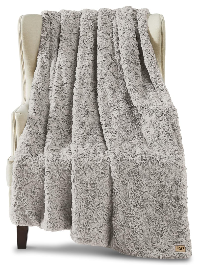 UGG Adalee Faux Fur Throw Blanket Luxury Lightweight Cozy Soft Throw for Couch Bed or Chair Hypoallergenic Machine Washable DoubleSided Fluffy Blanket Home Decor 50inch x 70inch Seal Grey
