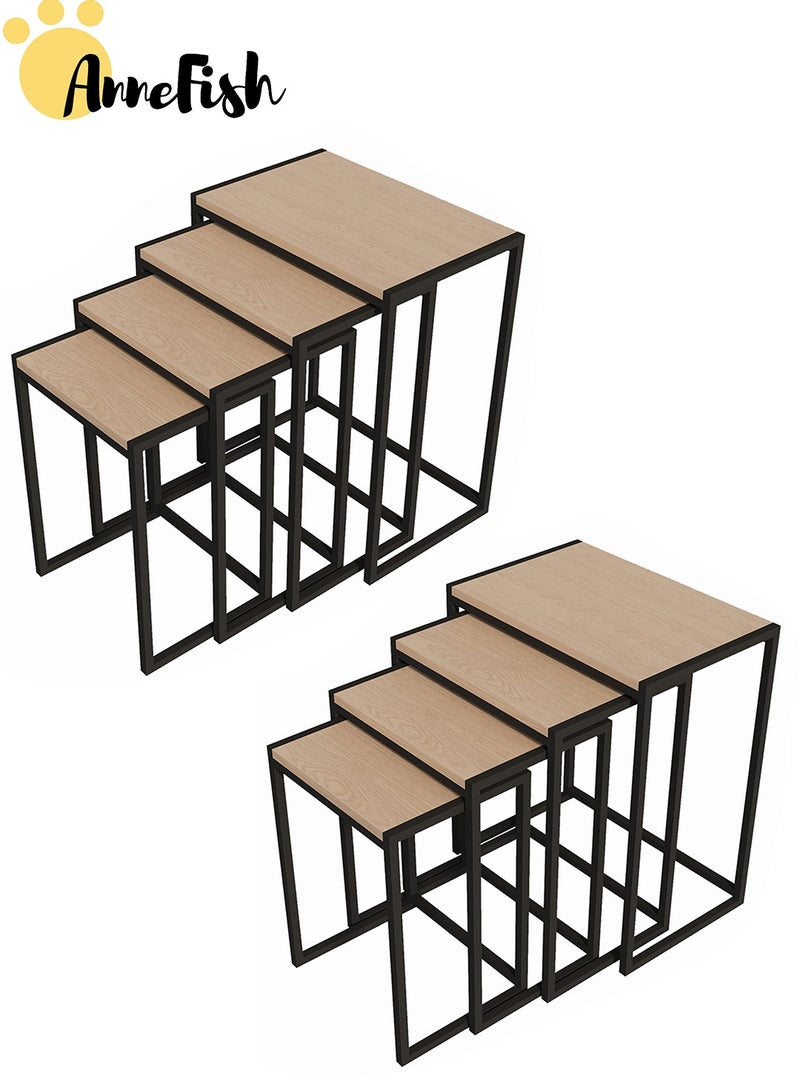 AnneFish 8Pcs C-Shaped Coffee Service Table Set Sofa Side Nesting Table End Table For Home Living Room Bedroom Small Coffee Table Couch Table Metal Frame Easy Assembly - Image 1