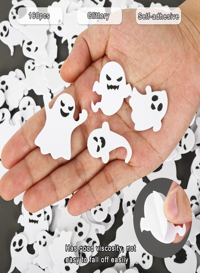Whaline 160Pcs Halloween Ghost Foam Stickers 8 Styles Self Adhesive Sticker White Black Cute Funny Ghost Shape Craft Foam Stickers for Kids Halloween Party DIY Art Crafts Home Decoration - Image 2