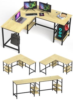59" Large L-Shaped Computer Desk With Storage,99.4" Long Workstation Table For 2 People,Corner Home Office Desk With Reversible Shelves(Oak)