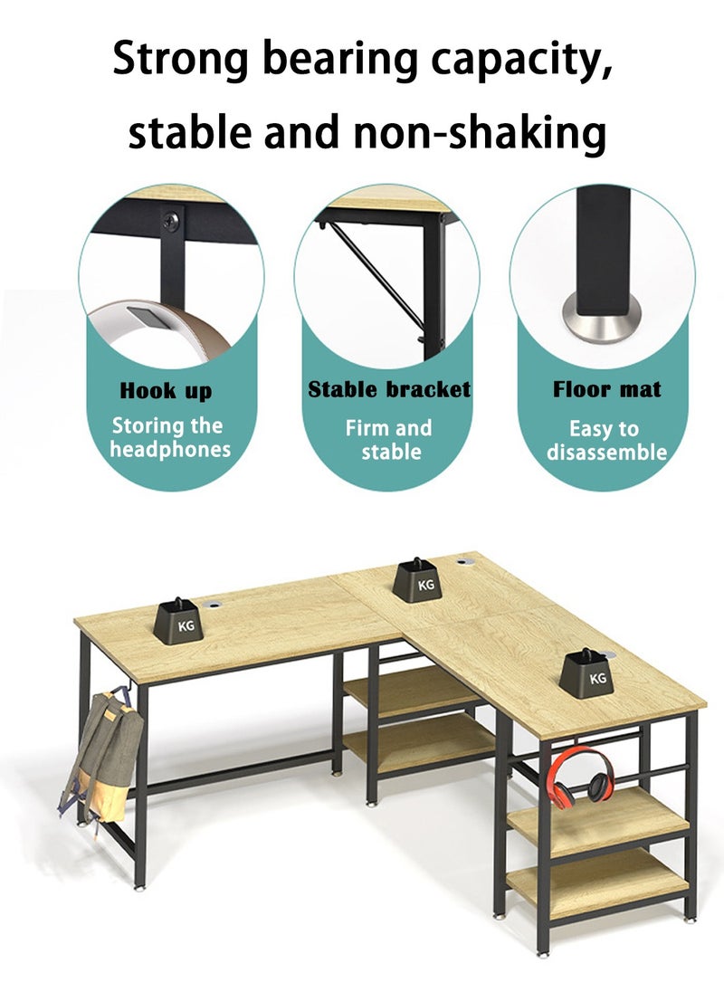 EqiEch - 59" Large L-Shaped Computer Desk With Storage,99.4" Long Workstation Table For 2 People,Corner Home Office Desk With Reversible Shelves(Oak) - Image 1