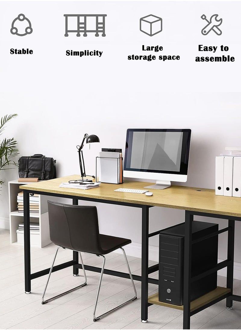 EqiEch - 59" Large L-Shaped Computer Desk With Storage,99.4" Long Workstation Table For 2 People,Corner Home Office Desk With Reversible Shelves(Oak) - Image 1