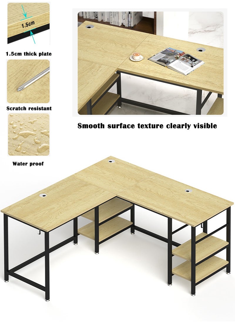 EqiEch - 59" Large L-Shaped Computer Desk With Storage,99.4" Long Workstation Table For 2 People,Corner Home Office Desk With Reversible Shelves(Oak) - Image 1