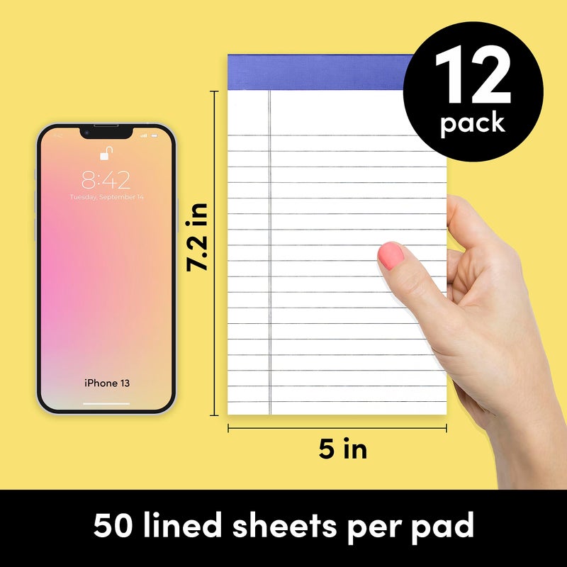 PAPERAGE Lined Legal Pads, (Rainbow), 12 Pack Note Pads, 50 Sheets Each, Wide/Legal Ruled, Note Pads, Paper, 5 inches x 8 inches - Image 2