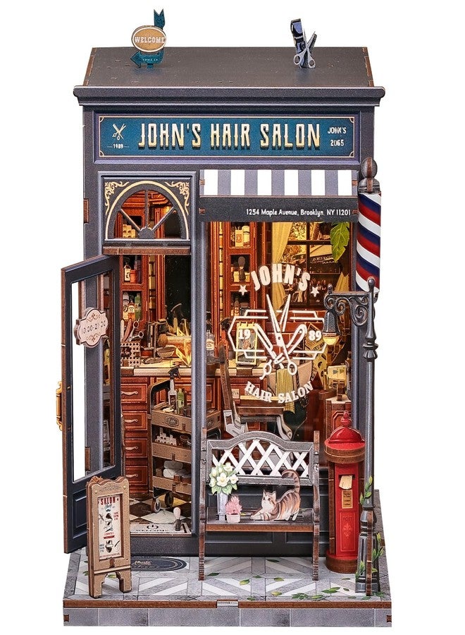 CUTEBEE Book Nook Kit - DIY Miniature House Dollhouse Kit for Adults, Booknook Hair Salon Barbershop Tiny House Bookshelf Decor 3D Wooden Puzzle, Gifts for Family and Friends (John's Hair Salon) - Image 1