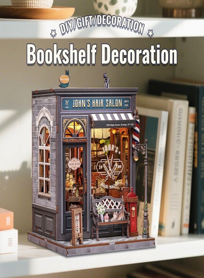 CUTEBEE Book Nook Kit - DIY Miniature House Dollhouse Kit for Adults, Booknook Hair Salon Barbershop Tiny House Bookshelf Decor 3D Wooden Puzzle, Gifts for Family and Friends (John's Hair Salon) - Image 5