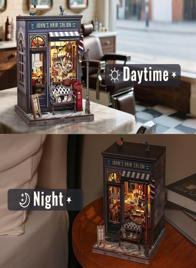CUTEBEE Book Nook Kit - DIY Miniature House Dollhouse Kit for Adults, Booknook Hair Salon Barbershop Tiny House Bookshelf Decor 3D Wooden Puzzle, Gifts for Family and Friends (John's Hair Salon) - Image 3