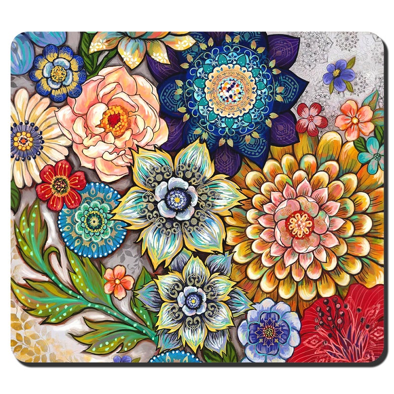 Rnivvi Dish Drying Mat for Kitchen Counter, 16 x 18" Cute Flower Theme Absorbent Heat Resistant Drying Pad with Non-slip Rubber, Coffee Bar Mats for Coffee Machine Dish Rack, Mandala Floral - Image 1