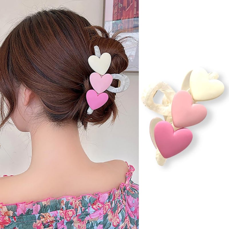 Valentine Heart Hair Styling Accessories Large Matte Pink Hair Claw Clips French Barrette for Women and Girls NonSlip Hairpins for Thick Hair 1pc