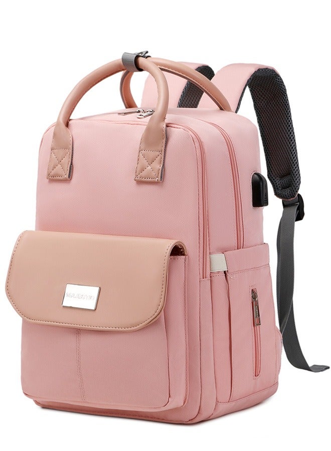 141 Mummy Maternity Diaper Elegant Waterproof Multifunctional large capacity backpack bag with USB Charging output - Pink