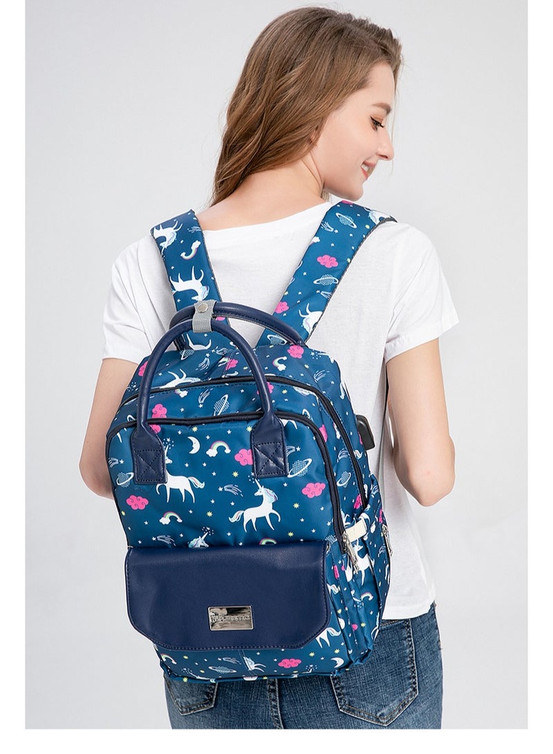 141 Mummy Maternity Diaper Elegant Waterproof Multifunctional large capacity backpack bag with USB Charging output - Pink