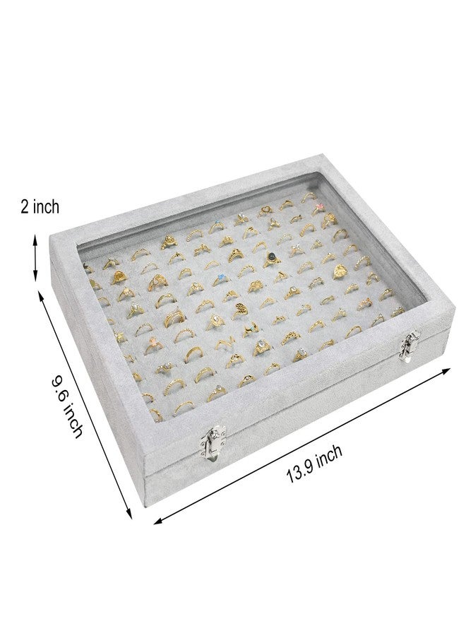Siveit Ring Display Case Organizer Box with Transparent Lid 100 Slot Holder Showcase For Store Display Jewelry Show Home Organizer For Jewelry Rings Studs Earrings (Grey) - Image 2