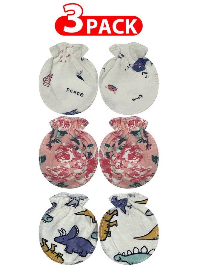 MARGOUN 3 Packs Newborn Baby Mittens Anti Scratch Baby Mittens No Scratch Mittens Baby Gloves for 0-6 Months Boys Girls Multicolour  - Image 1