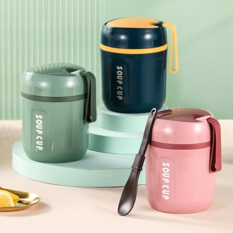 Homies HOMIES Stainless Steel Soup Cup Bowl with Lid Spoon Holder Souptok Maggi Bowl Noodles Pasta Bowl Mug Hot Containers for Lunch Thermoses 480ml Multicolor - Image 4