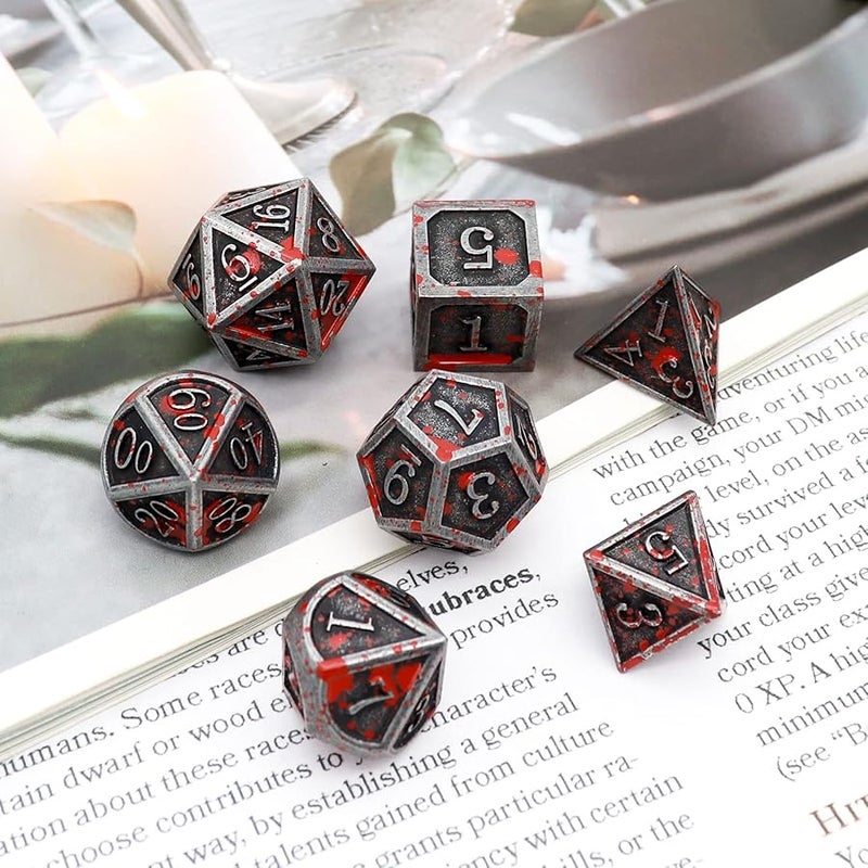 Haxtec Bloodstained Metal DND Dice Set Blood Polyhedral D&D Dice Compatible with Dungeons and Dragons Gift TTRPG Antique Metal  Dice - Image 3