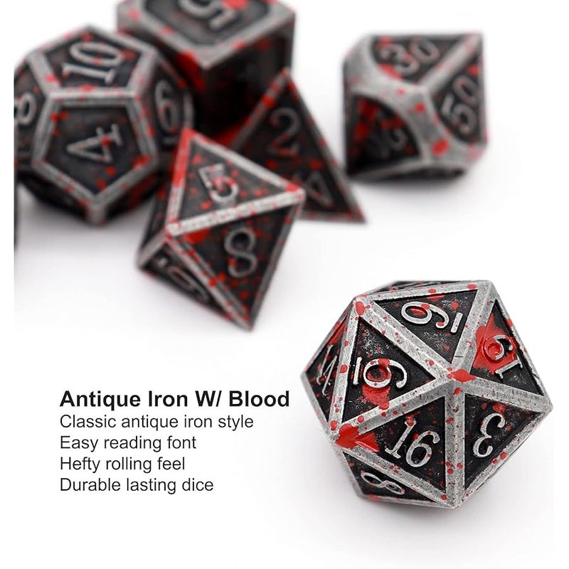 Haxtec Bloodstained Metal DND Dice Set Blood Polyhedral D&D Dice Compatible with Dungeons and Dragons Gift TTRPG Antique Metal  Dice - Image 4