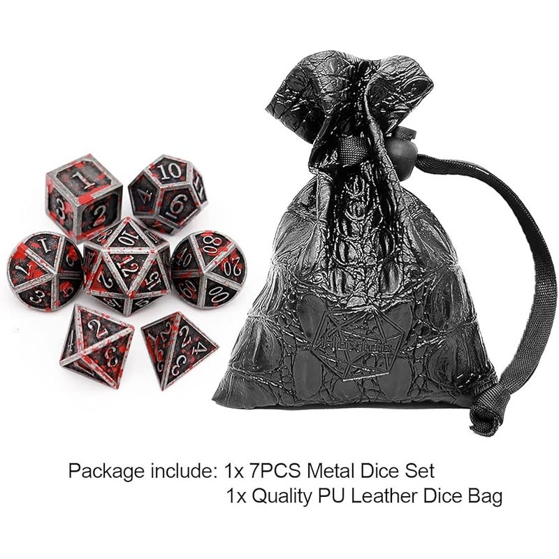Haxtec Bloodstained Metal DND Dice Set Blood Polyhedral D&D Dice Compatible with Dungeons and Dragons Gift TTRPG Antique Metal  Dice - Image 2