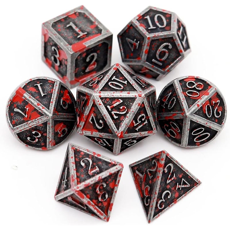 Haxtec Bloodstained Metal DND Dice Set Blood Polyhedral D&D Dice Compatible with Dungeons and Dragons Gift TTRPG Antique Metal  Dice - Image 1