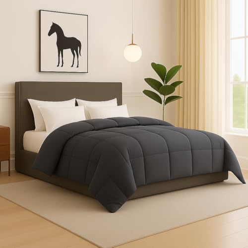 Bhoomi Impex Bed Comforter - Double Size - Dark Grey 300 GSM Quilt Blanket Rajai – Winter Warm Down Alternative Duvet Insert with Corner Ties - Image 1