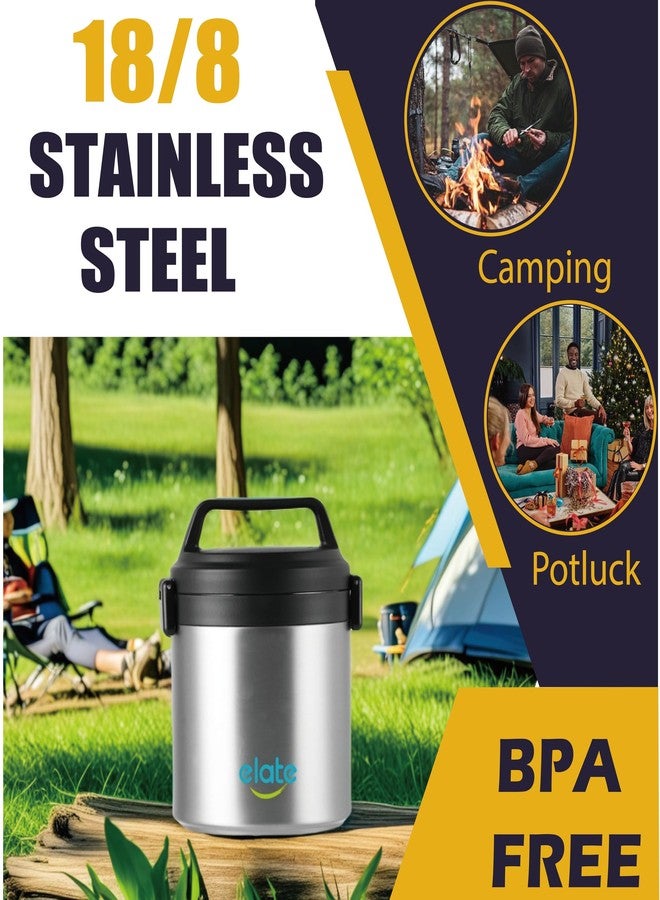 Elate 2-Quart Thermos Food Jar for Hot Food | 64oz Stainless Steel Vacuum-Insulated Camp Crock, Wide-Mouth Thermal Food Container, Portable Lunch Pot for Outdoor, Camping, Picnics, Trips, Potlucks - Image 3