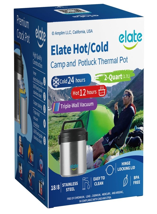 Elate 2-Quart Thermos Food Jar for Hot Food | 64oz Stainless Steel Vacuum-Insulated Camp Crock, Wide-Mouth Thermal Food Container, Portable Lunch Pot for Outdoor, Camping, Picnics, Trips, Potlucks - Image 1