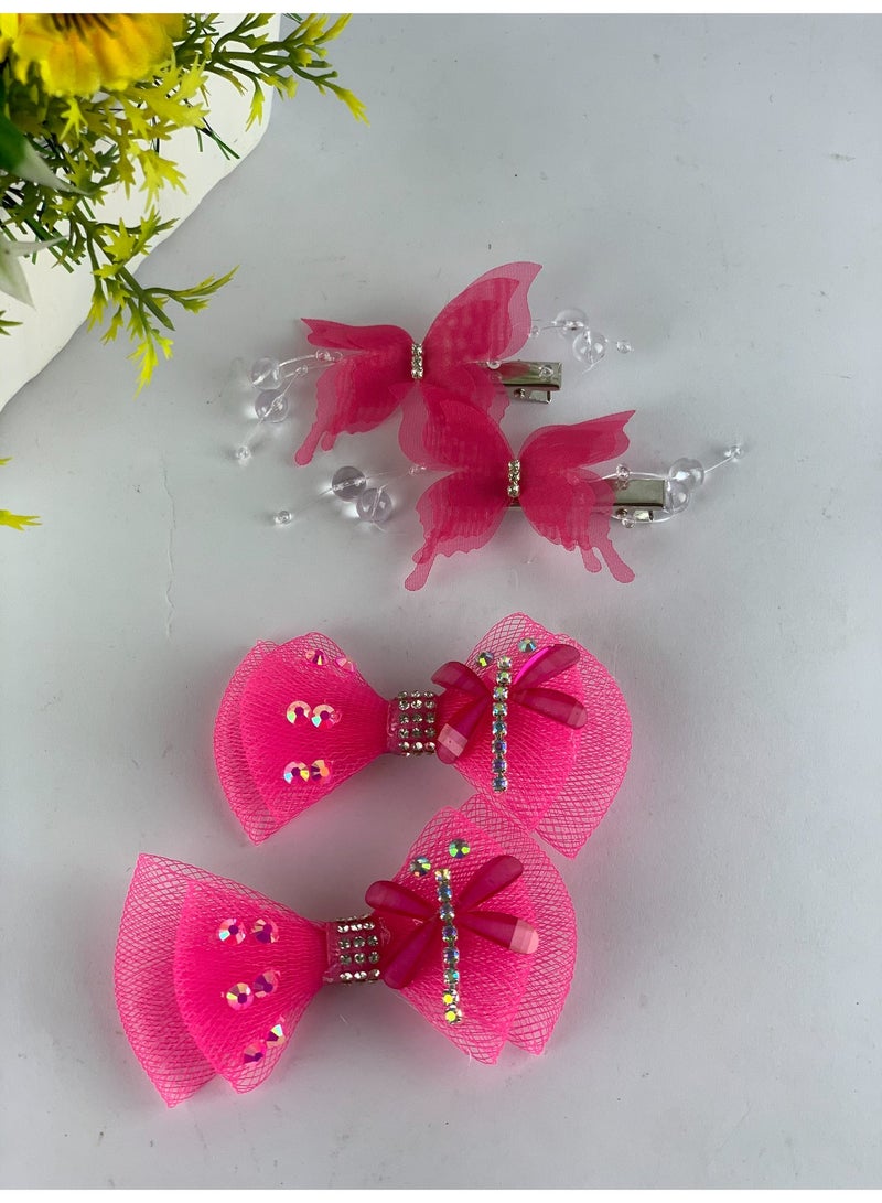 Girls Hair Clips Set (Bows & Butterflies) – 4 Pieces, Elegant Design & High Quality - Image 2
