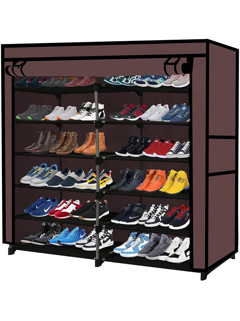 SANAMSTORE رف متعدد الاستخدامات SANAMSTORE بــ 12 طبقة قابل للطي أنابيب معدنية مع غطاء قماش غير منسوج 100GSM لرف الأحذية والملابس والألعاب والكتب باللون المعدني البني - Image 1