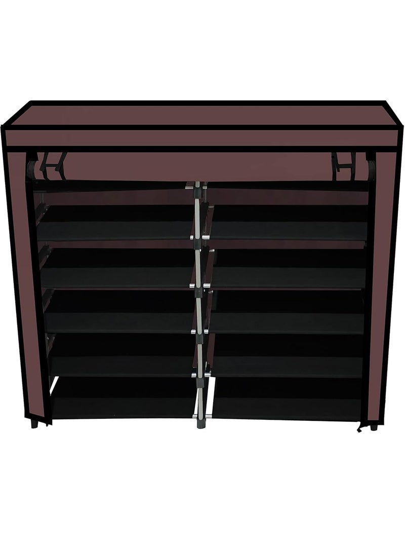 SANAMSTORE رف متعدد الاستخدامات SANAMSTORE بــ 12 طبقة قابل للطي أنابيب معدنية مع غطاء قماش غير منسوج 100GSM لرف الأحذية والملابس والألعاب والكتب باللون المعدني البني - Image 3