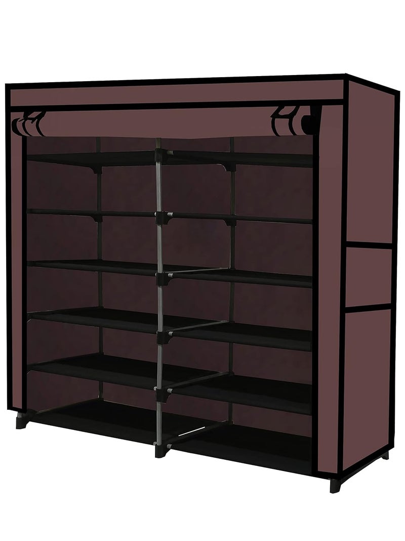 SANAMSTORE رف متعدد الاستخدامات SANAMSTORE بــ 12 طبقة قابل للطي أنابيب معدنية مع غطاء قماش غير منسوج 100GSM لرف الأحذية والملابس والألعاب والكتب باللون المعدني البني - Image 4