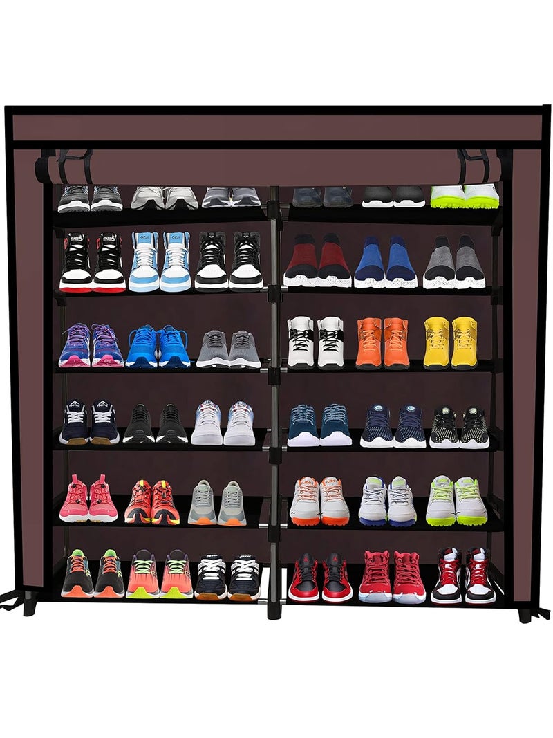 SANAMSTORE رف متعدد الاستخدامات SANAMSTORE بــ 12 طبقة قابل للطي أنابيب معدنية مع غطاء قماش غير منسوج 100GSM لرف الأحذية والملابس والألعاب والكتب باللون المعدني البني - Image 2