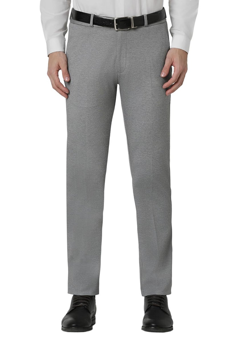 Peter England Men's Premium Formal Stretchable Knit Super Slim Fit Mid Rise Trouser | Comfort Lycra | 360-Degree Stretch Medium Grey - Image 1