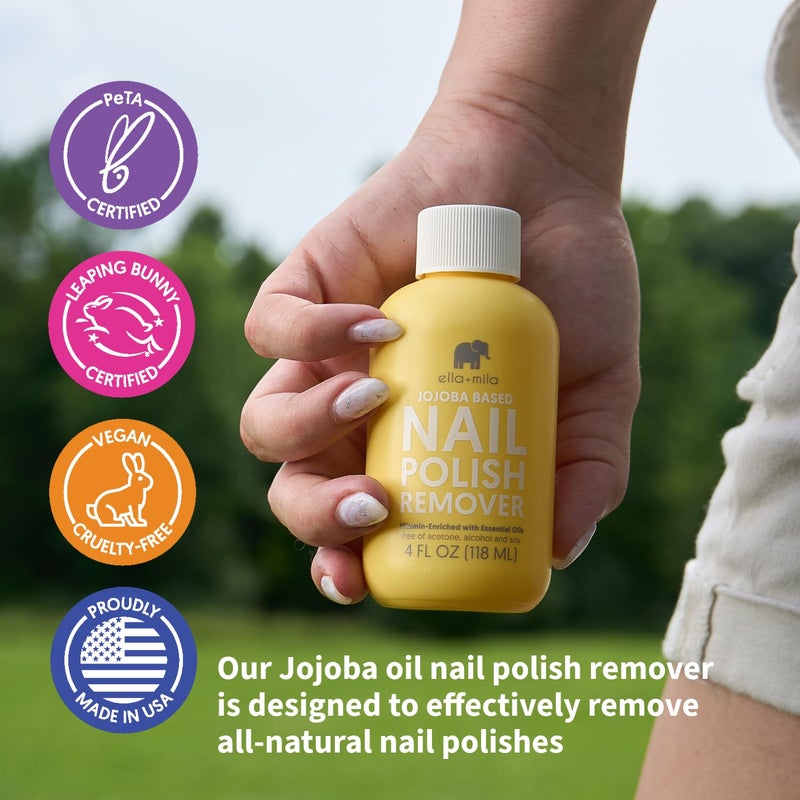 ella mila ella+mila Jojoba Nail Polish Remover - Non-Acetone, Non-Toxic Fingernail Polish Remover for Natural Nails - Vegan, Gentle Formula with Jojoba Oil & Vitamins A, C, E (4 fl oz) - Image 4