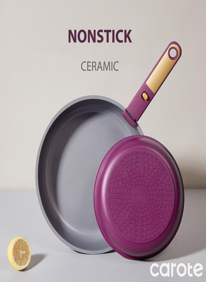 Carote 6-Piece Ceramic Cookware Set with Detachable Handle, Stackable Frying Pan & Saucepan with Lids, PFAS-Free Nonstick Healthy Cooking Set, All Kitchen Stovetop Compatible, Dishwasher Safe (Purple) - Image 3