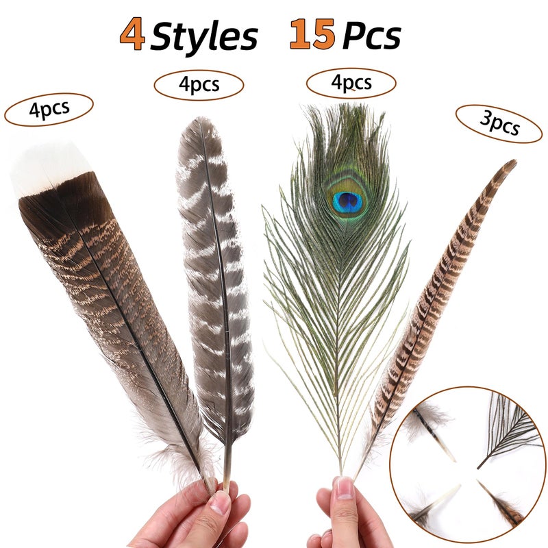 Ballinger Large Natural Pheasant Feathers - 8-12inch 4 Styles 15Pcs Assorted Craft Feathers Bulk,Peacock Pheasant Turkey Feather for Crafting Vase Hat Wedding Autumn Party Decor - Image 4