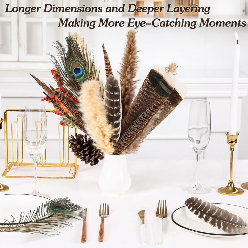 Ballinger Large Natural Pheasant Feathers - 8-12inch 4 Styles 15Pcs Assorted Craft Feathers Bulk,Peacock Pheasant Turkey Feather for Crafting Vase Hat Wedding Autumn Party Decor - Image 3