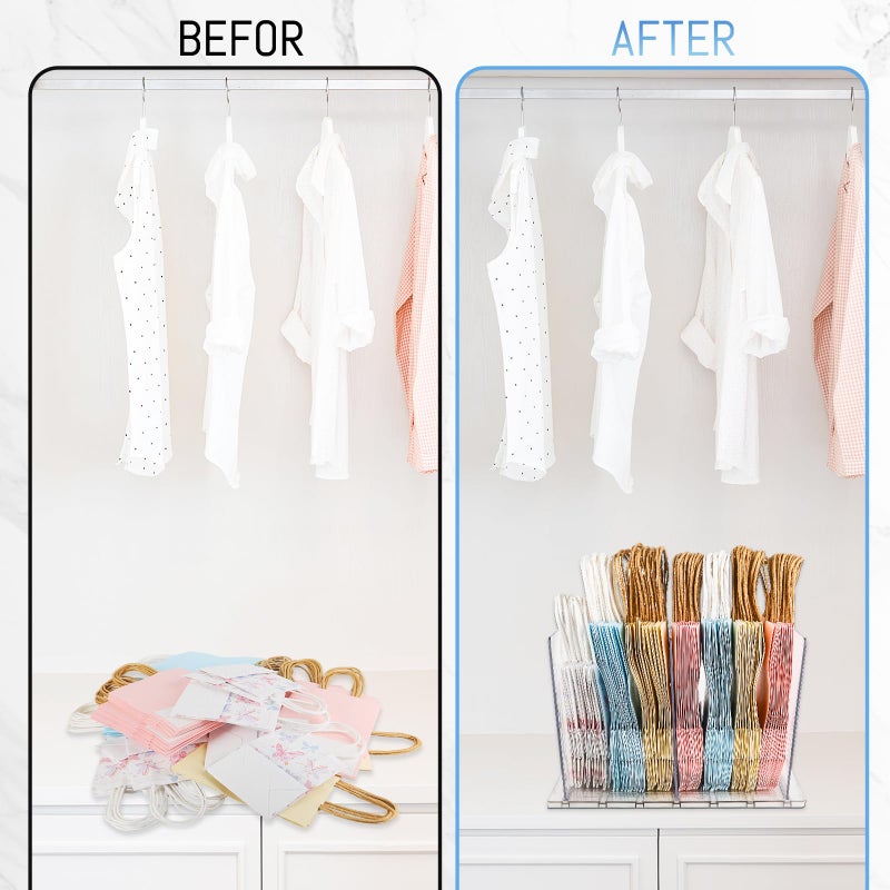 NUOLUTH Gift Bag Storage Organizer:Acrylic reusable grocery bag organizer bag, Adjustable Shelf Divider Bag Organizer for Small Closet Upgraded to four partitions for more convenient storage - Image 5