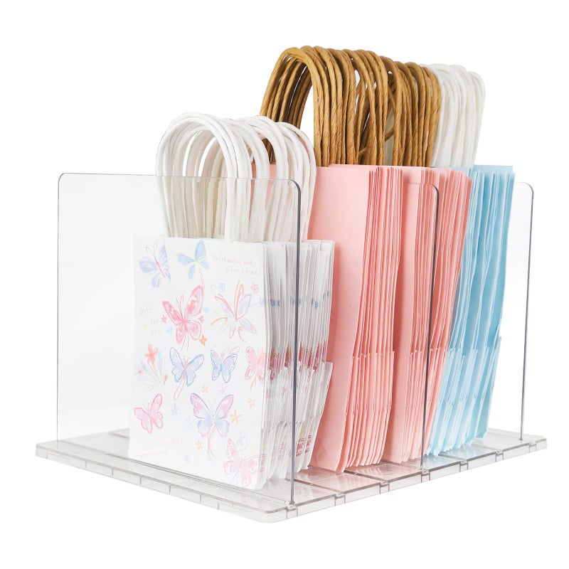 NUOLUTH Gift Bag Storage Organizer:Acrylic reusable grocery bag organizer bag, Adjustable Shelf Divider Bag Organizer for Small Closet Upgraded to four partitions for more convenient storage - Image 1