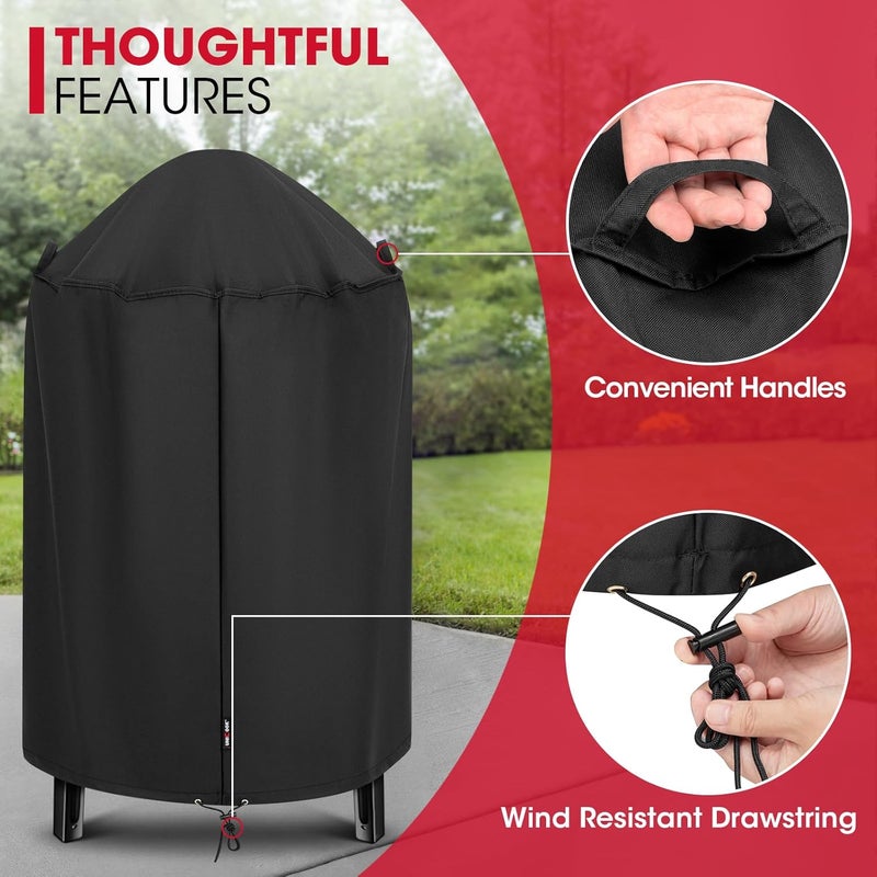 Unicook Smoker Cover 30 Inch, Heavy Duty Waterproof Charcoal Kettle Grill Cover, Fade Resistant Barrel Cover, Fits Weber Char-Griller Akorn Kamado and More Grills, Round Smoker Cover 30" Dia x 36" H Long lifespan - Image 5