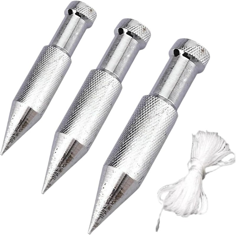 مجموعة ميزان الشاغول 3 قطع من الفولاذ عالي الكربون مع حبل 5 متر 0.98 × 4.17 بوصة - Image 4