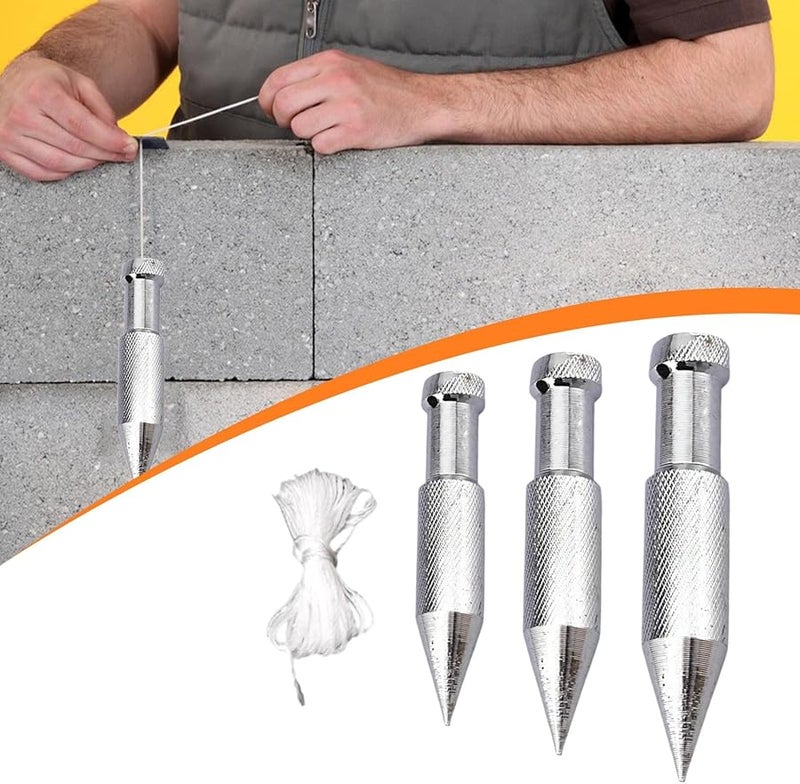 مجموعة ميزان الشاغول 3 قطع من الفولاذ عالي الكربون مع حبل 5 متر 0.98 × 4.17 بوصة - Image 5