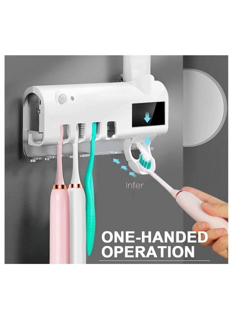 ELTRAZONE Smart Toothbrush Holder and Toothpaste Dispenser, Bathroom Toothbrush Holder Wall Mounted Toothpaste Dispenser with Rechargeable Solar Powered Rechargeable, USB Charging for Family Bathroom  - Image 2