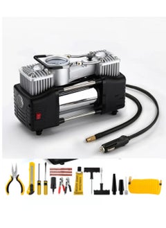 2 Cylinders Air Compressor For Car Tires Analog Tire Inflator, 12V DC Air Compressor, Tire Inflators, Air Tire Pump With Emergency LED Flashlight Multipurpose Air Pump For Cars, Motorcycles, Bikes,