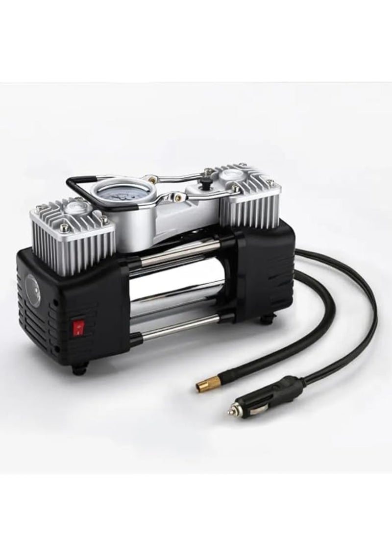 Yuwell - 2 Cylinders Air Compressor For Car Tires Analog Tire Inflator, 12V DC Air Compressor, Tire Inflators, Air Tire Pump With Emergency LED Flashlight Multipurpose Air Pump For Cars, Motorcycles, Bikes, - Image 1