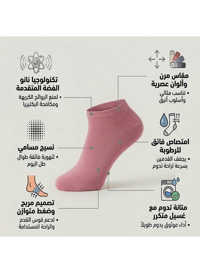 Dodoliza Women Premium Classic Bamboo Socks with Nano Silver Technology Anti Bacterial Ankle Length Pink 5 Pairs - Image 4