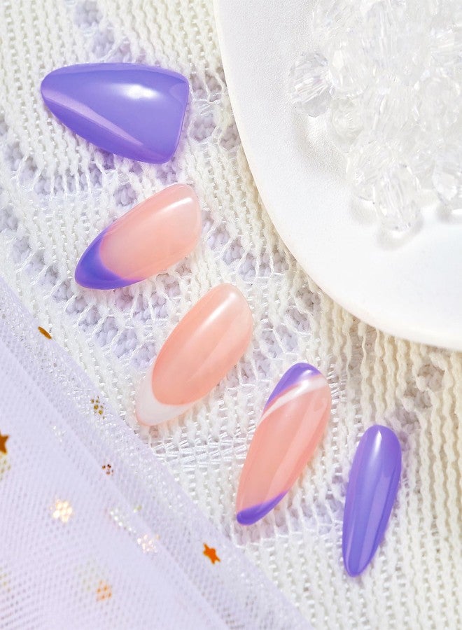 WISHDIAM Press On Nails,Handmade,10pcs,Acrylic,Purple,Simple,Reusable Handmade Gel Nails,Custom Made,Thick Acrylic,Almond Nails,Stronger Fake Nails,Nail Art Gifts,Women/Girls(purple, M) - Image 2