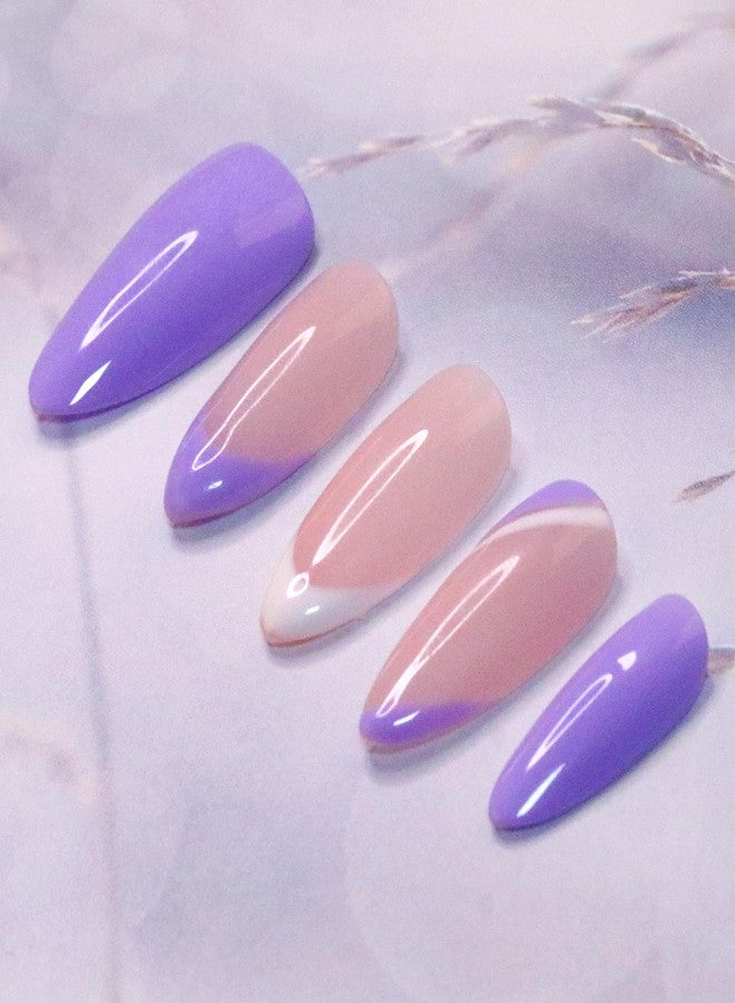 WISHDIAM Press On Nails,Handmade,10pcs,Acrylic,Purple,Simple,Reusable Handmade Gel Nails,Custom Made,Thick Acrylic,Almond Nails,Stronger Fake Nails,Nail Art Gifts,Women/Girls(purple, M) - Image 3