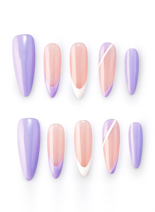 WISHDIAM Press On Nails,Handmade,10pcs,Acrylic,Purple,Simple,Reusable Handmade Gel Nails,Custom Made,Thick Acrylic,Almond Nails,Stronger Fake Nails,Nail Art Gifts,Women/Girls(purple, M) - Image 1